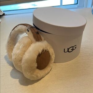 GOING FAST! BRAND NWT UGG Tan and Cream Shearling Earmuffs